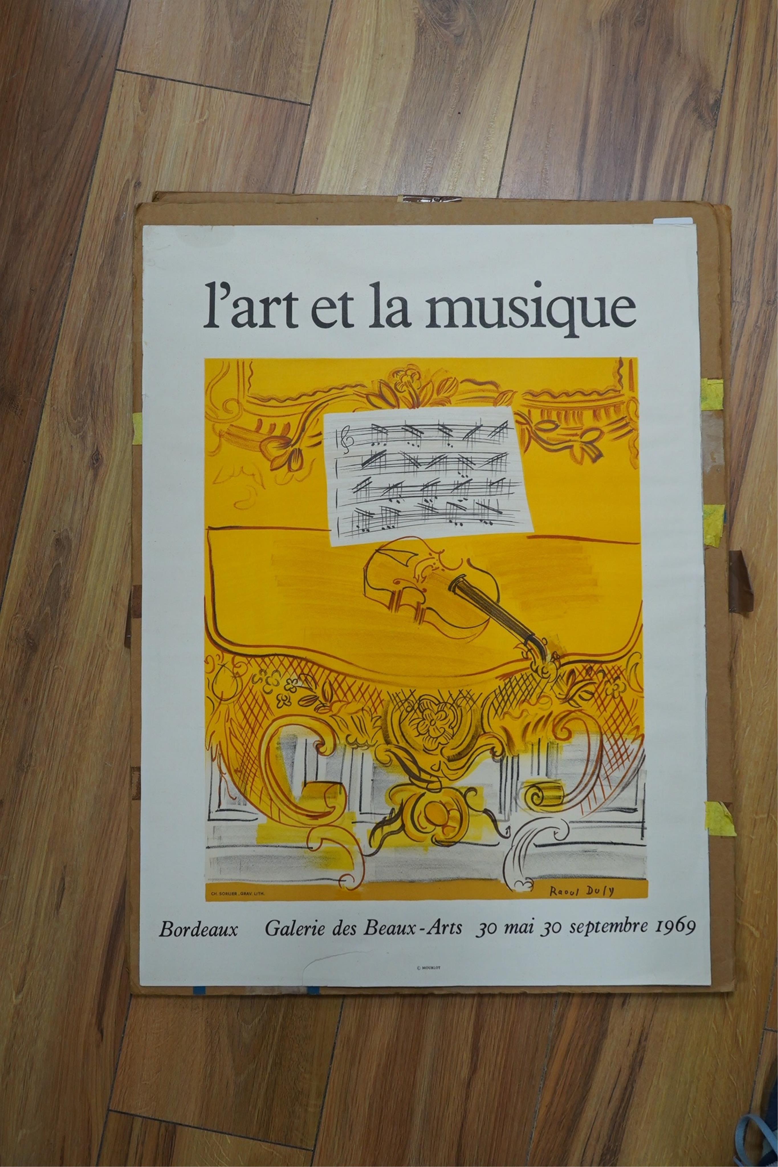 Raoul Dufy, lithographic poster, L'Art Et La Musique, Bordeaux, 1969, copyright Mourlot, 58 x 43cm, unframed. Condition - fair